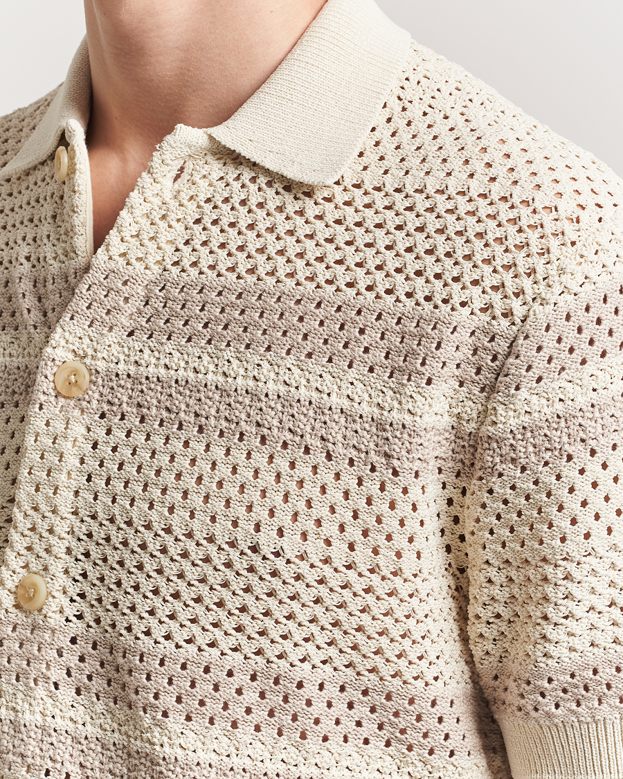 Men | Shirts | LES DEUX | Gianni Striped Knitted Short Sleeve Shirt Ivory
