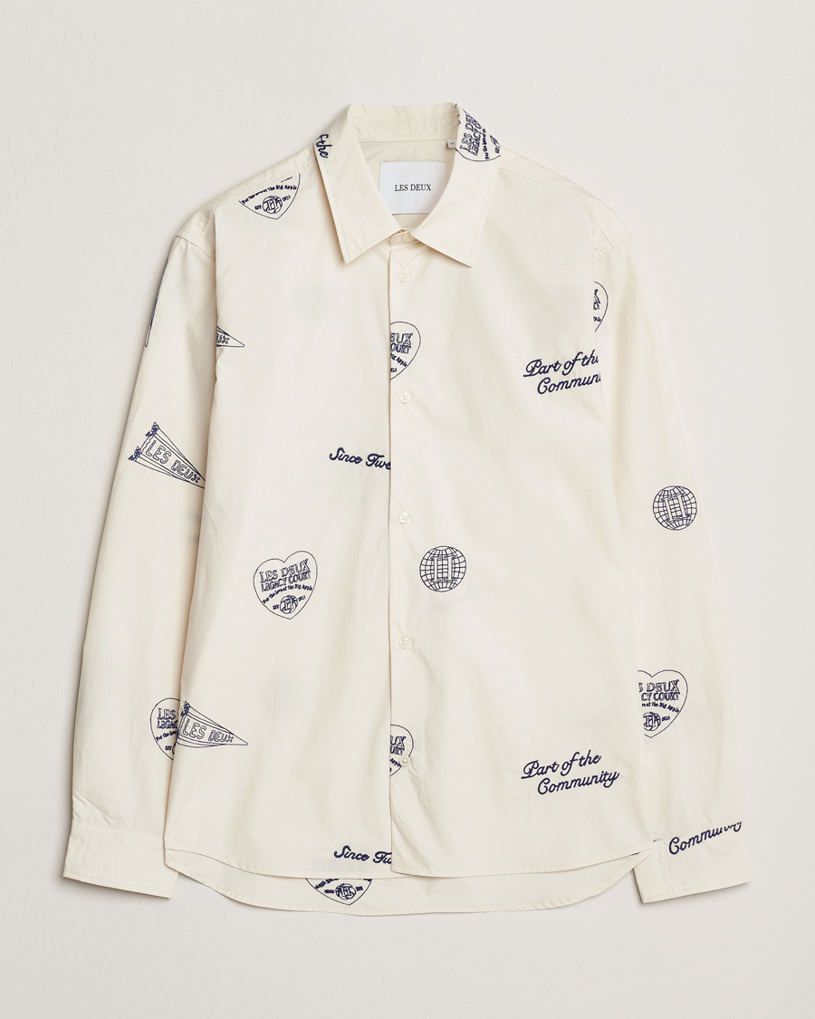 Men | Shirts | LES DEUX | Kalen All Over Embroidery Shirt Ivory