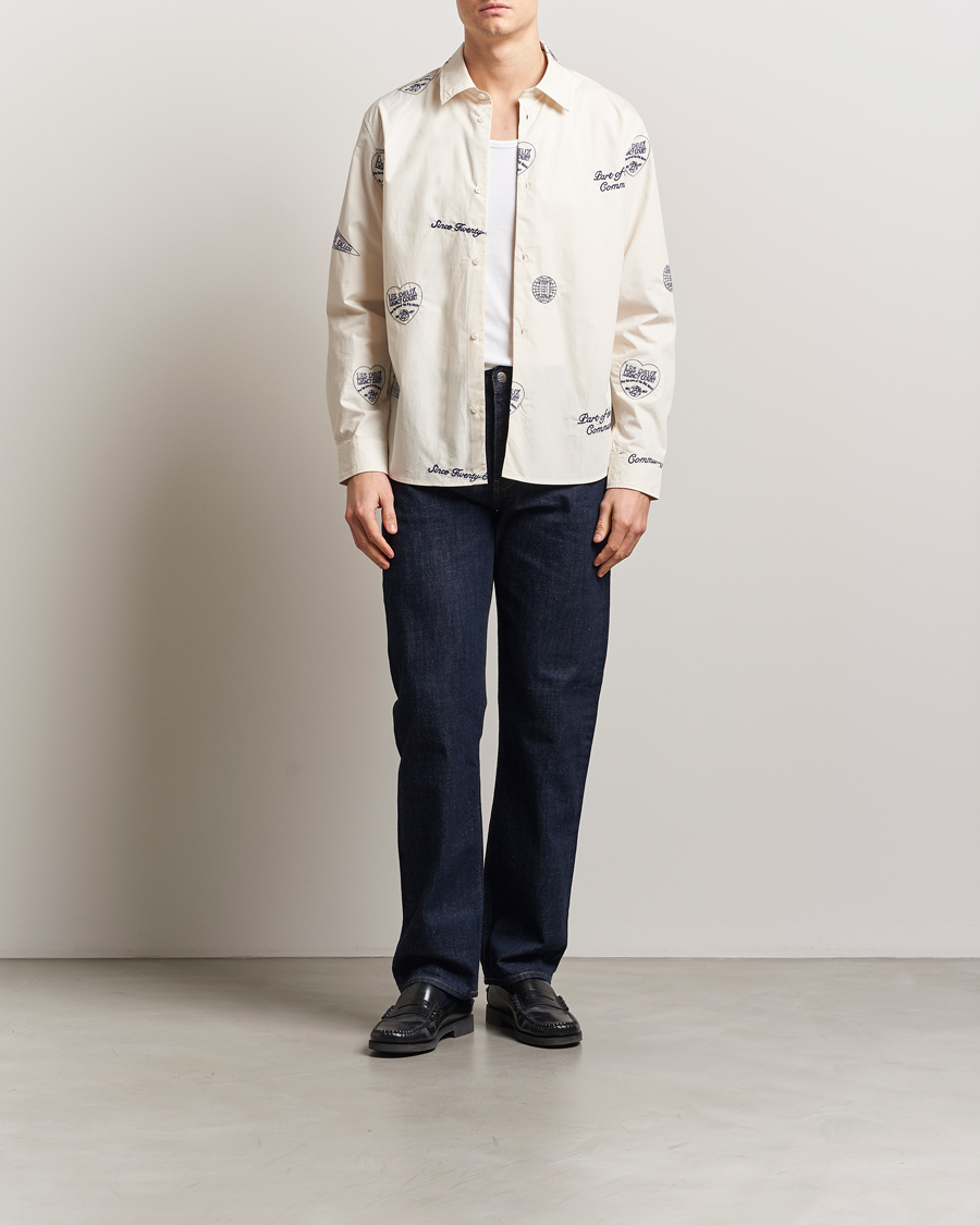 Men | Shirts | LES DEUX | Kalen All Over Embroidery Shirt Ivory