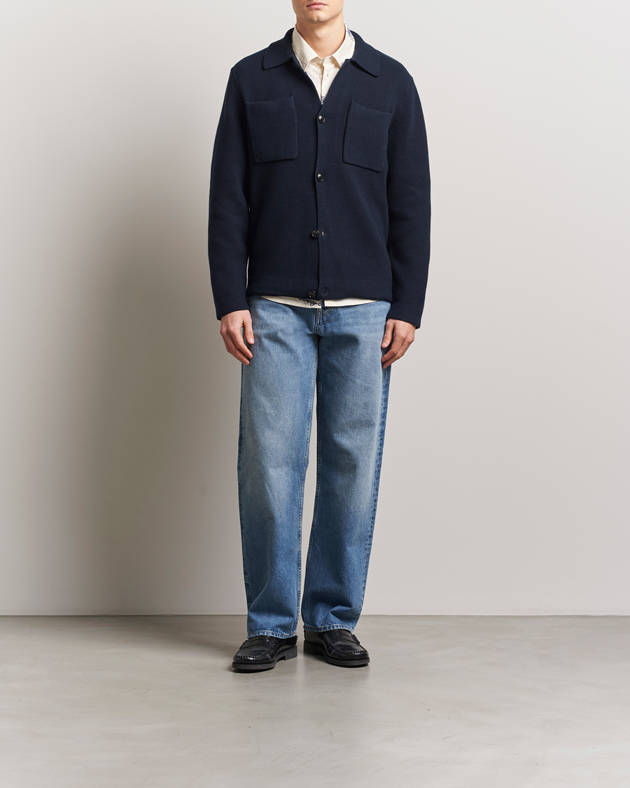 Men | Sweaters & Knitwear | LES DEUX | Fisher Cotton Milano Overshirt Navy