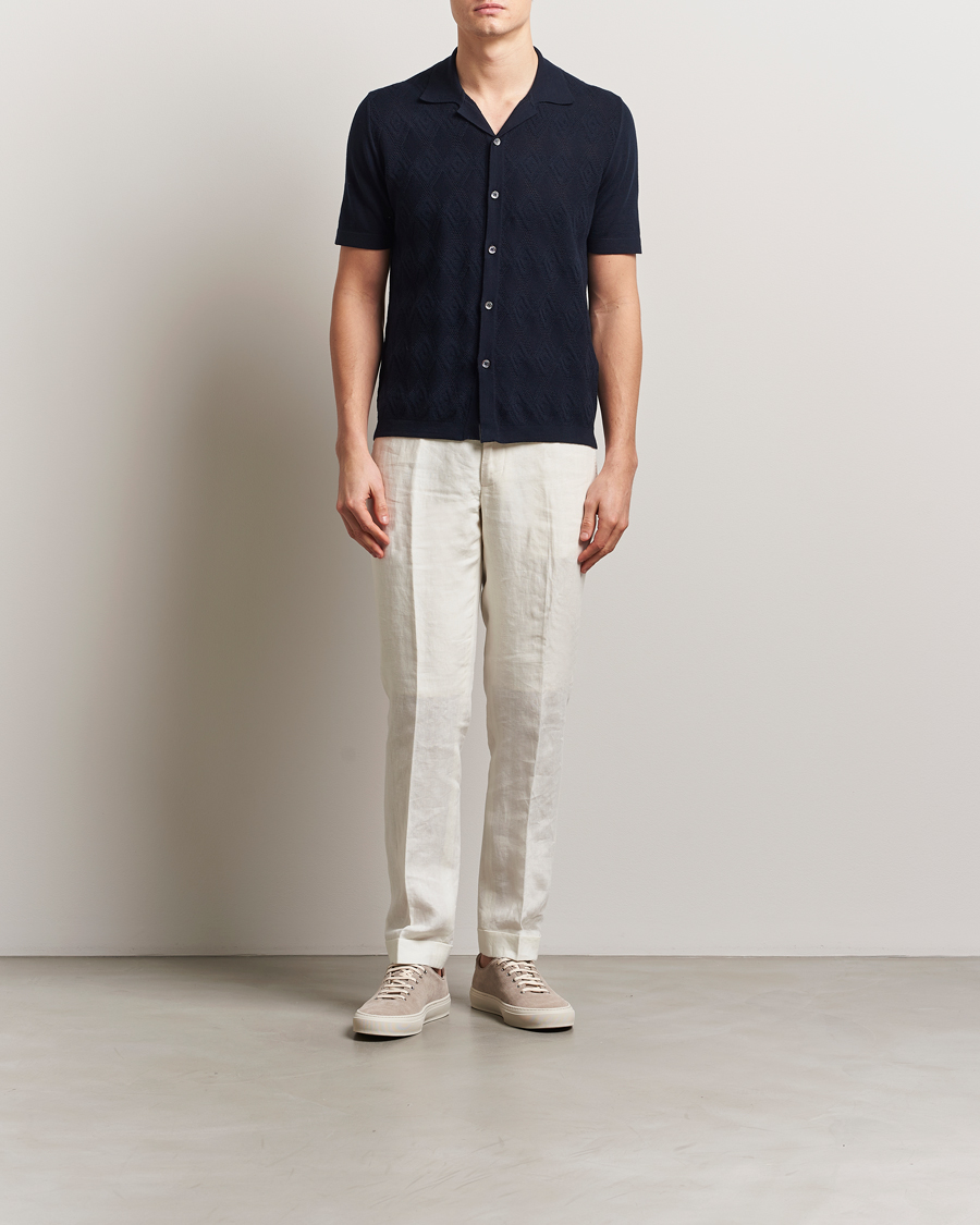 Men | Shirts | Altea | Jacquard Knit Camp Shirt Navy