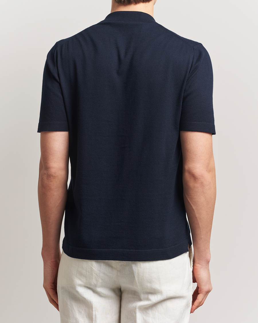 Men | Shirts | Altea | Jacquard Knit Camp Shirt Navy