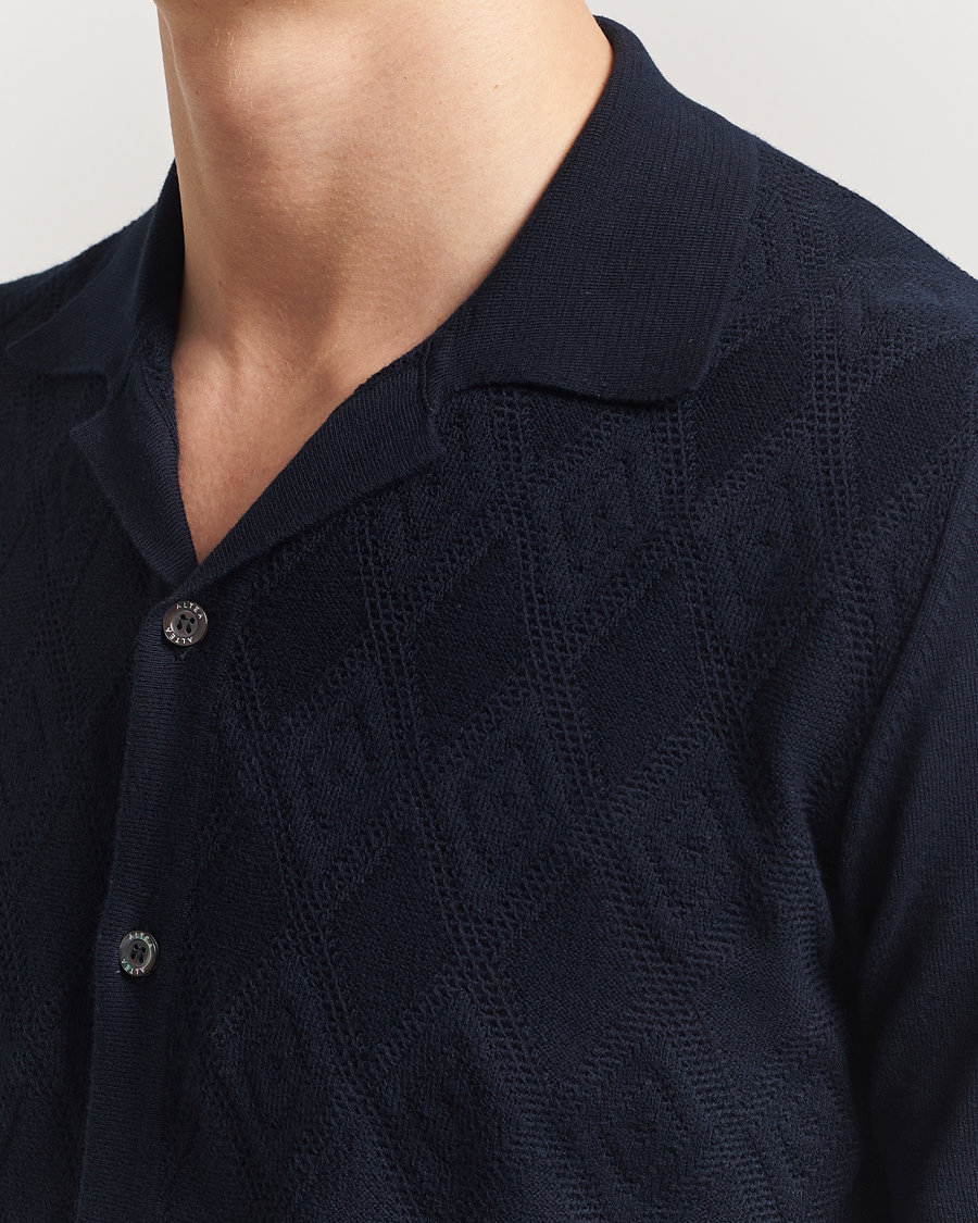 Men | Shirts | Altea | Jacquard Knit Camp Shirt Navy
