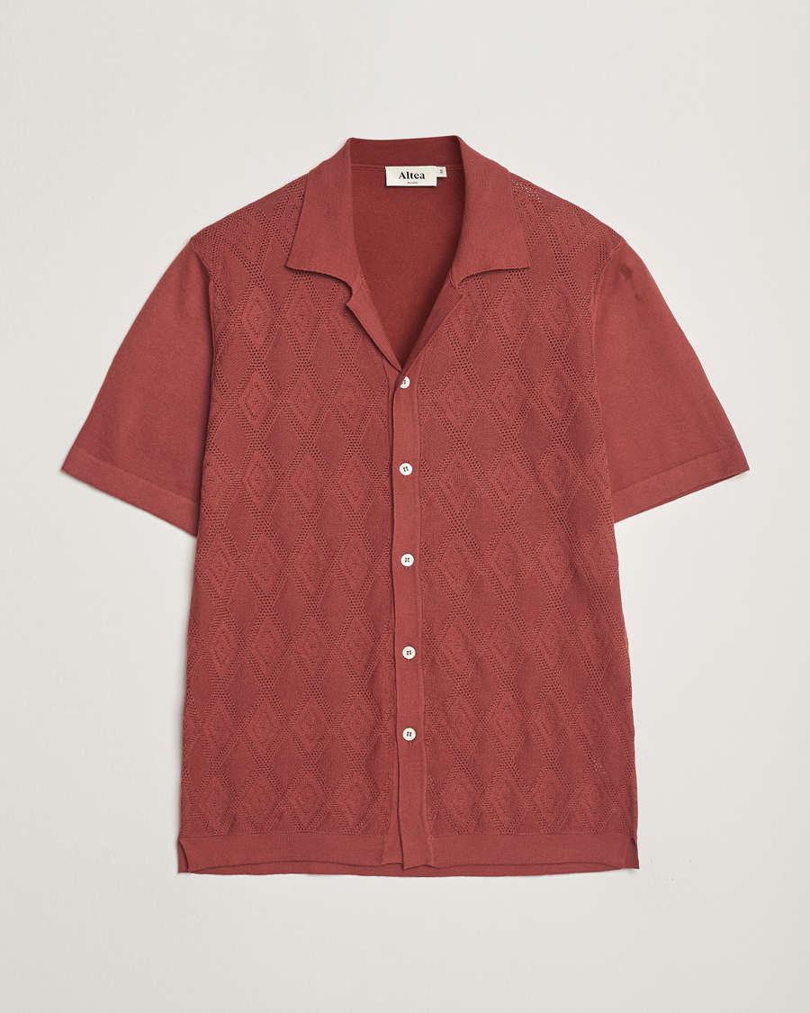 Men | Shirts | Altea | Jacquard Knit Camp Shirt Burgundy