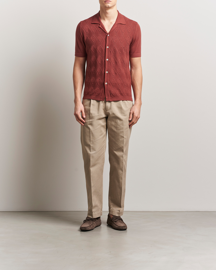 Men | Shirts | Altea | Jacquard Knit Camp Shirt Burgundy
