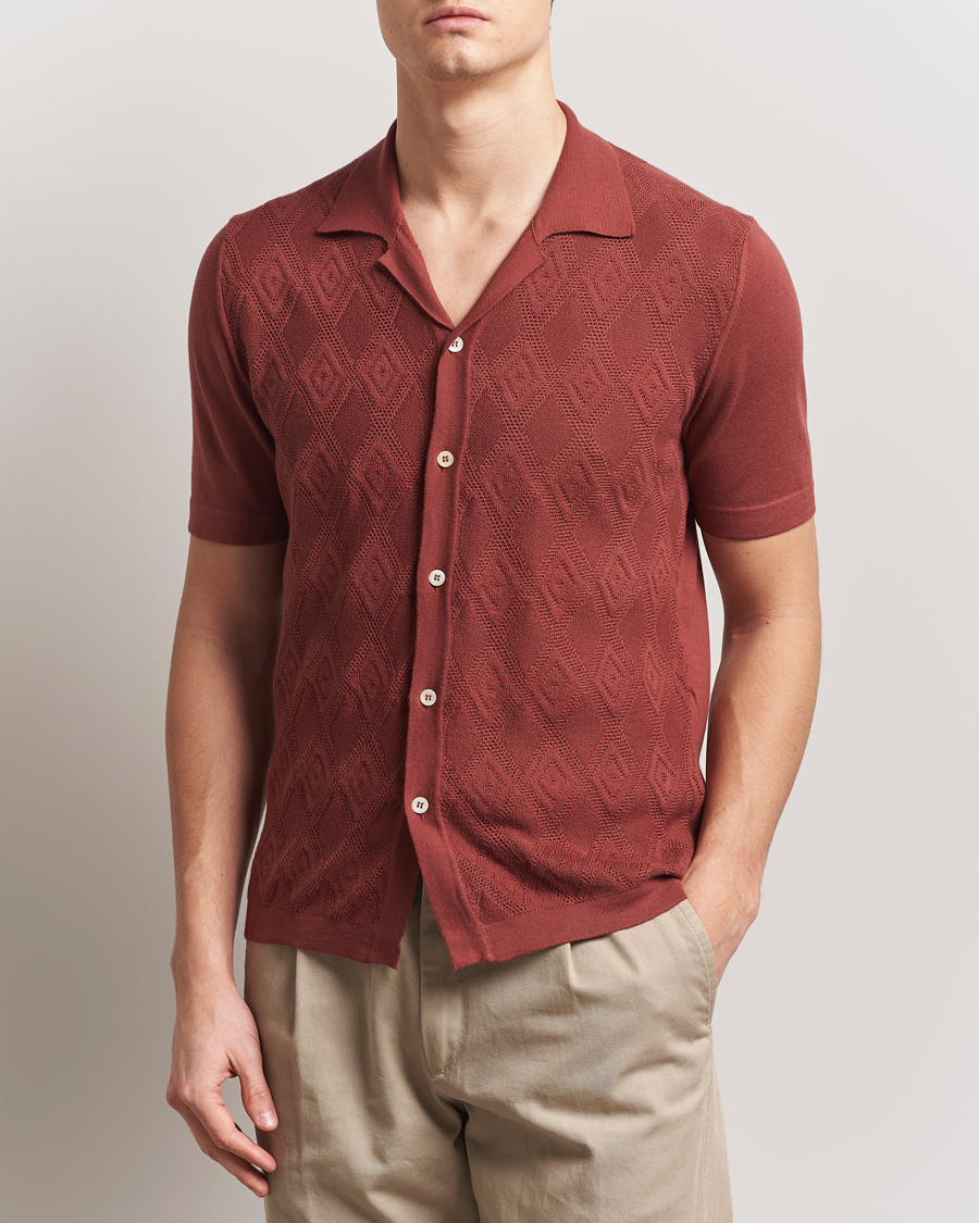 Men | Shirts | Altea | Jacquard Knit Camp Shirt Burgundy