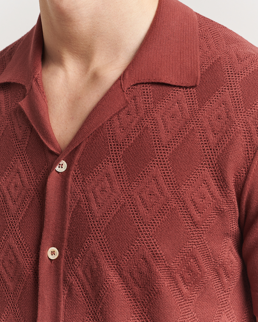 Men | Shirts | Altea | Jacquard Knit Camp Shirt Burgundy