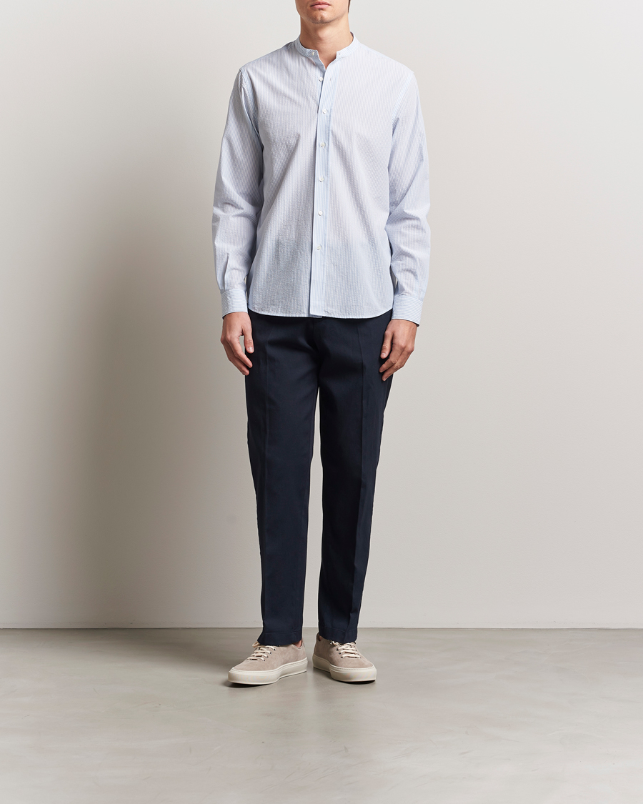 Men | Shirts | Aspesi | Seersucker Guru Collar Shirt Light Blue