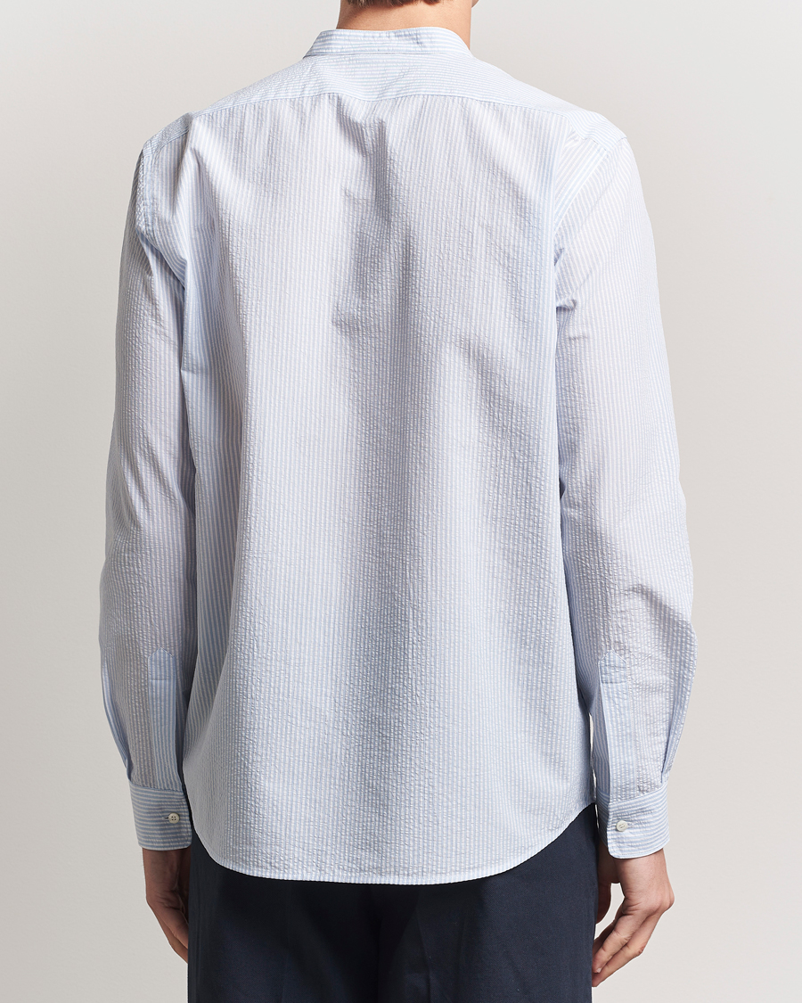 Men | Shirts | Aspesi | Seersucker Guru Collar Shirt Light Blue