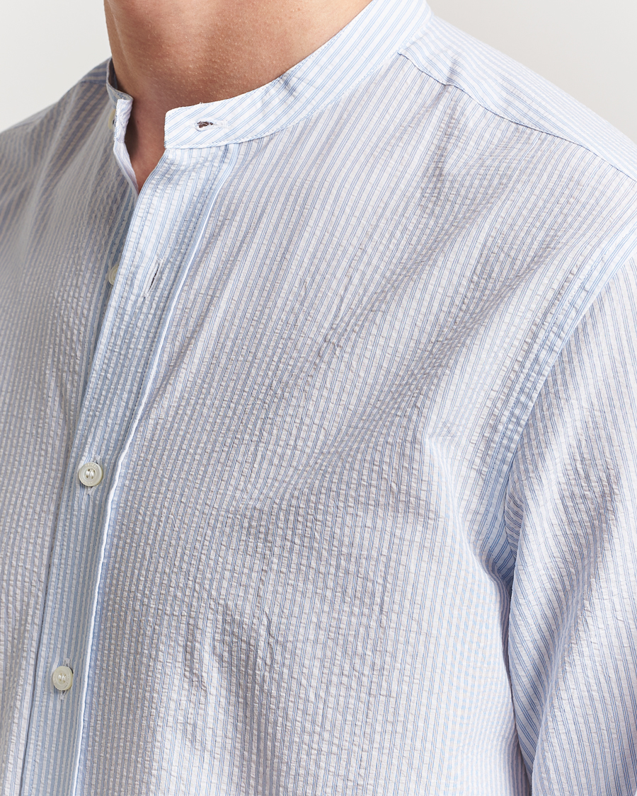 Men | Shirts | Aspesi | Seersucker Guru Collar Shirt Light Blue