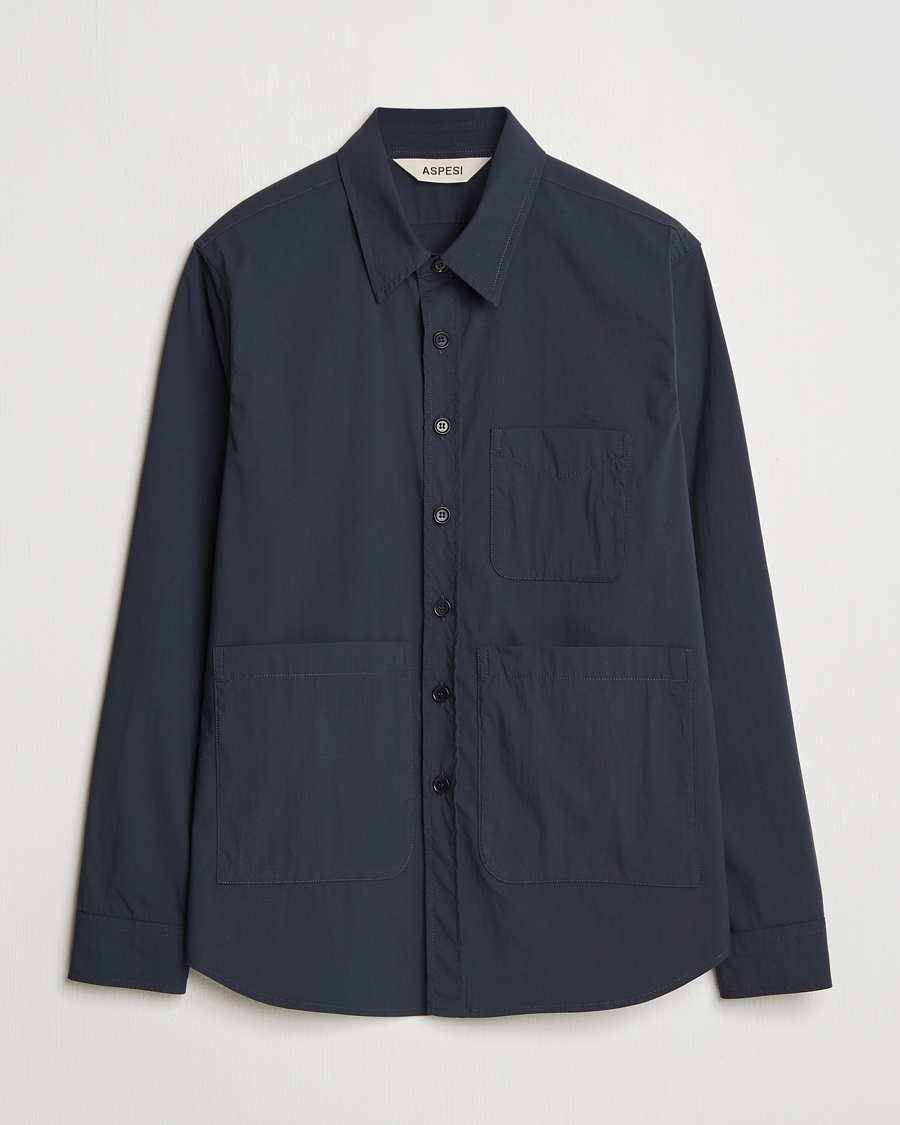 Men | Shirts | Aspesi | Technical Cotton Utility Shirt Navy