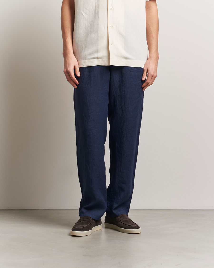 Men | Trousers | Aspesi | Ventura Drawstring Linen Pants Navy