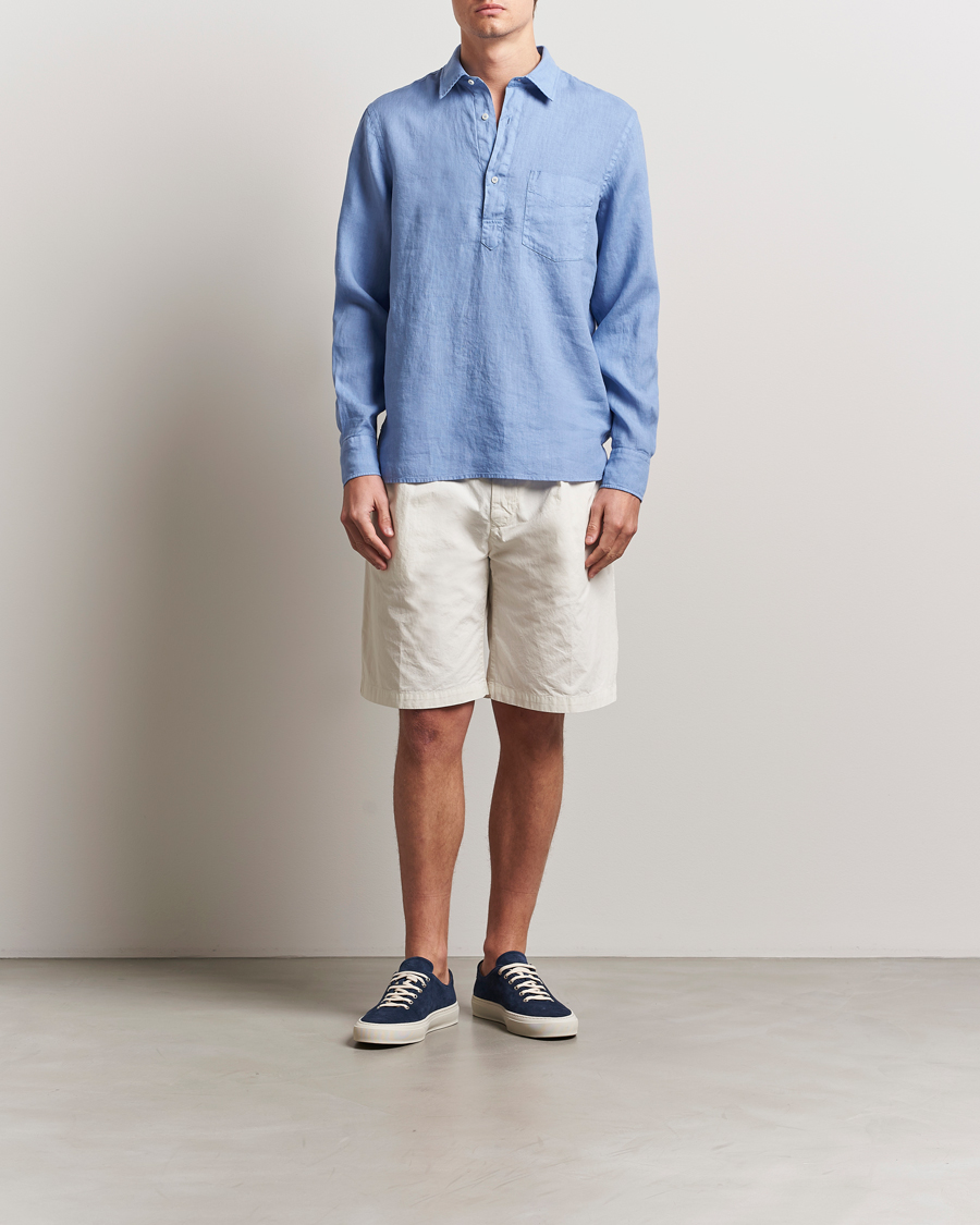 Men | Shirts | Aspesi | Linen Popover Shirt Azzurro