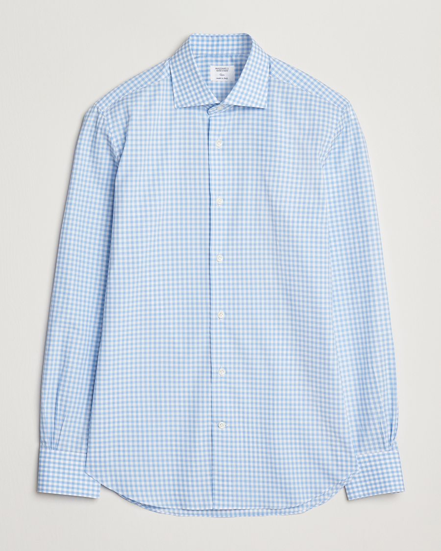 Men | Shirts | Mazzarelli | Soft Cotton Cut Away Shirt Blue Check