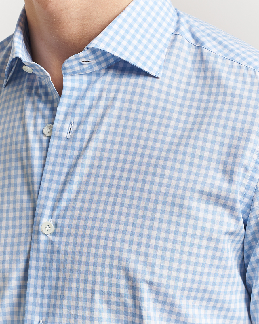 Men | Shirts | Mazzarelli | Soft Cotton Cut Away Shirt Blue Check