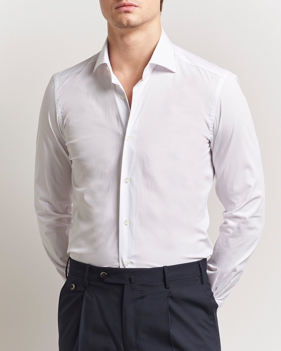 Men | Shirts | Mazzarelli | Soft Cotton Cut Away Shirt White