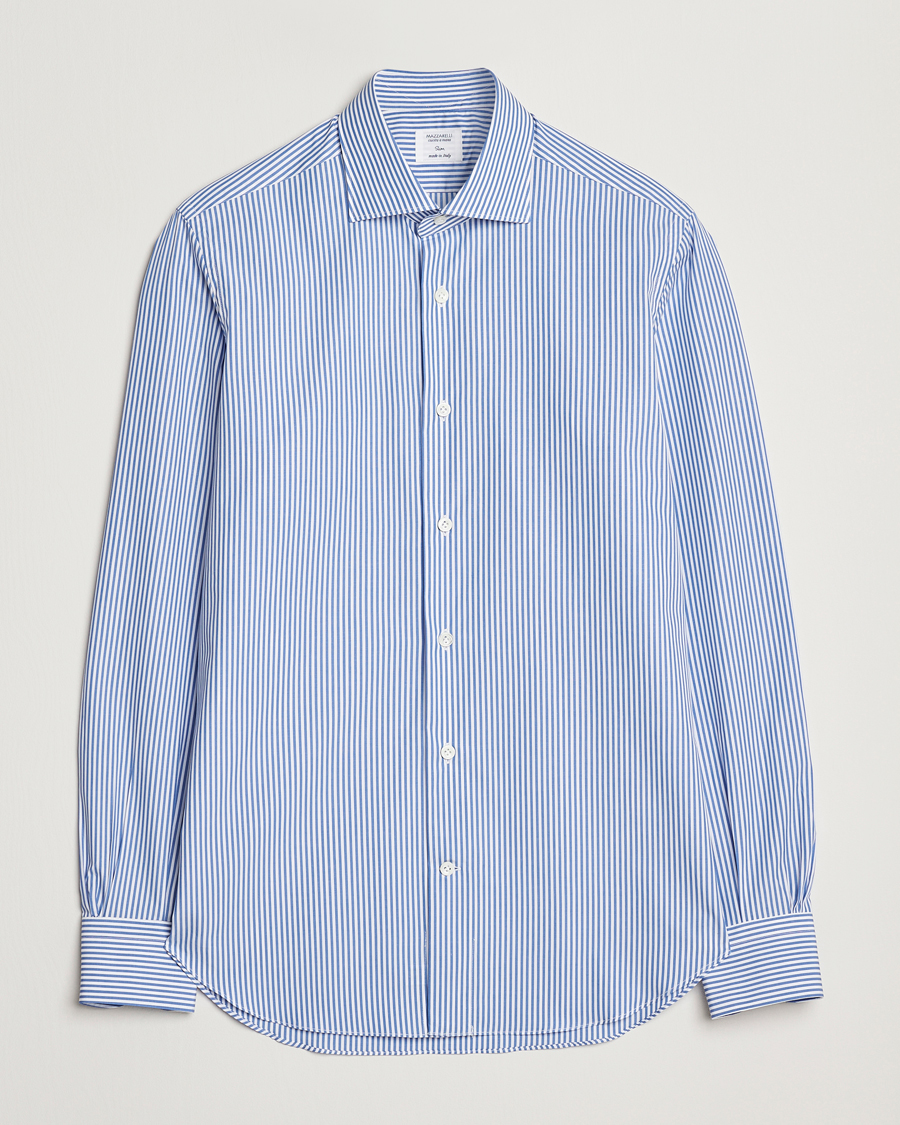 Men | Shirts | Mazzarelli | Soft Cotton Cut Away Shirt Blue Stripe