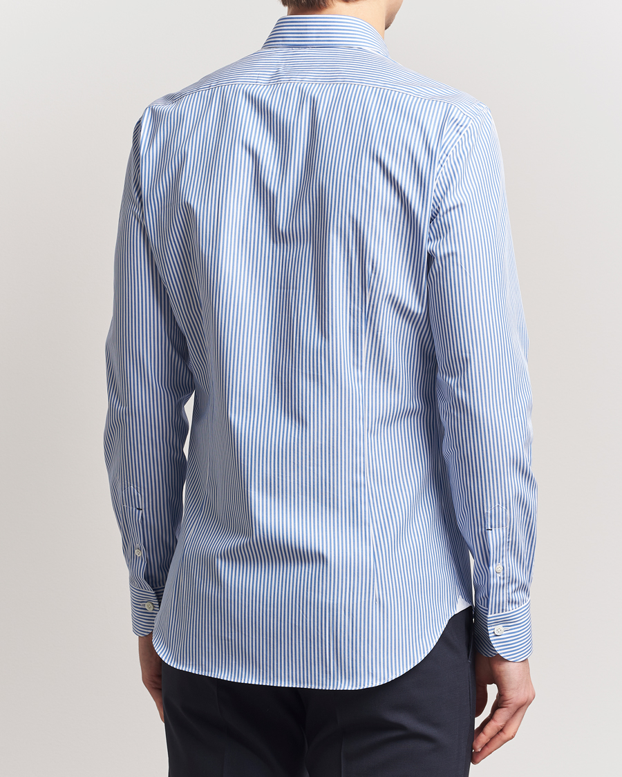 Men | Shirts | Mazzarelli | Soft Cotton Cut Away Shirt Blue Stripe