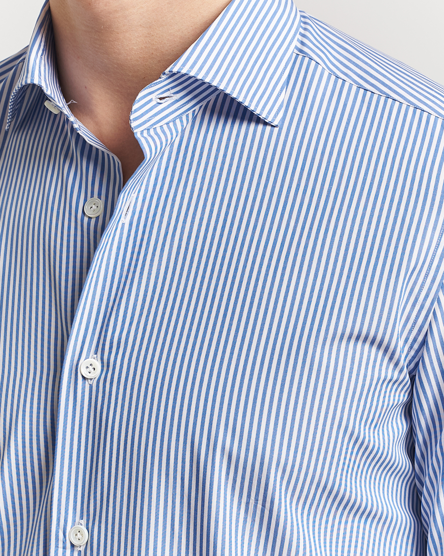 Men | Shirts | Mazzarelli | Soft Cotton Cut Away Shirt Blue Stripe
