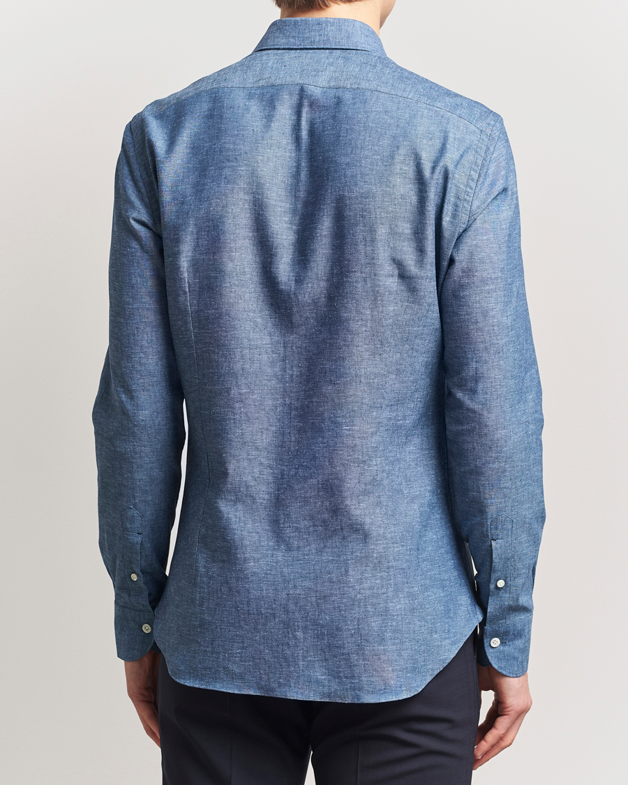 Men | Shirts | Mazzarelli | Soft Linen Cut Away Shirt Dark Blue