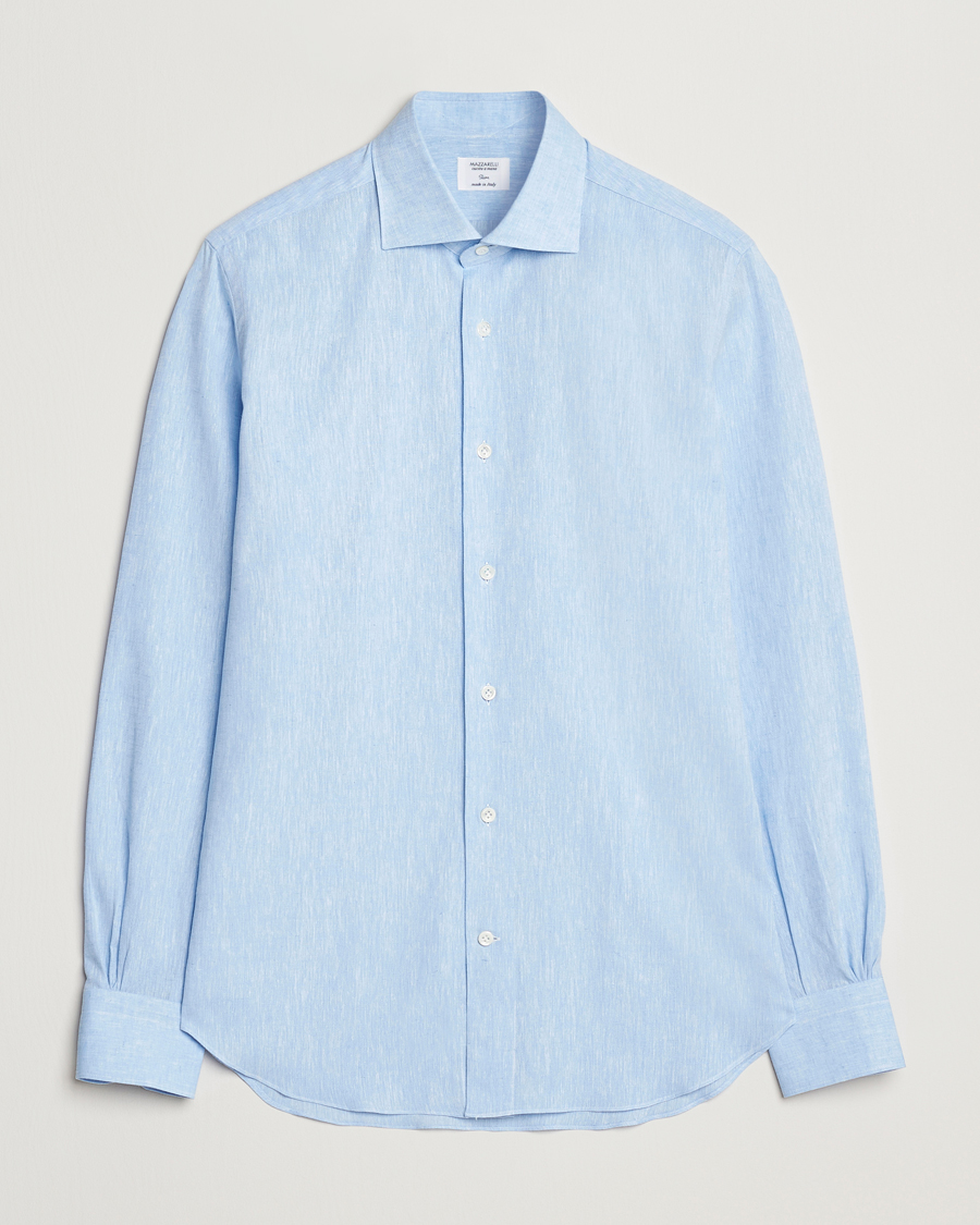 Men | Shirts | Mazzarelli | Soft Linen Cut Away Shirt Light Blue