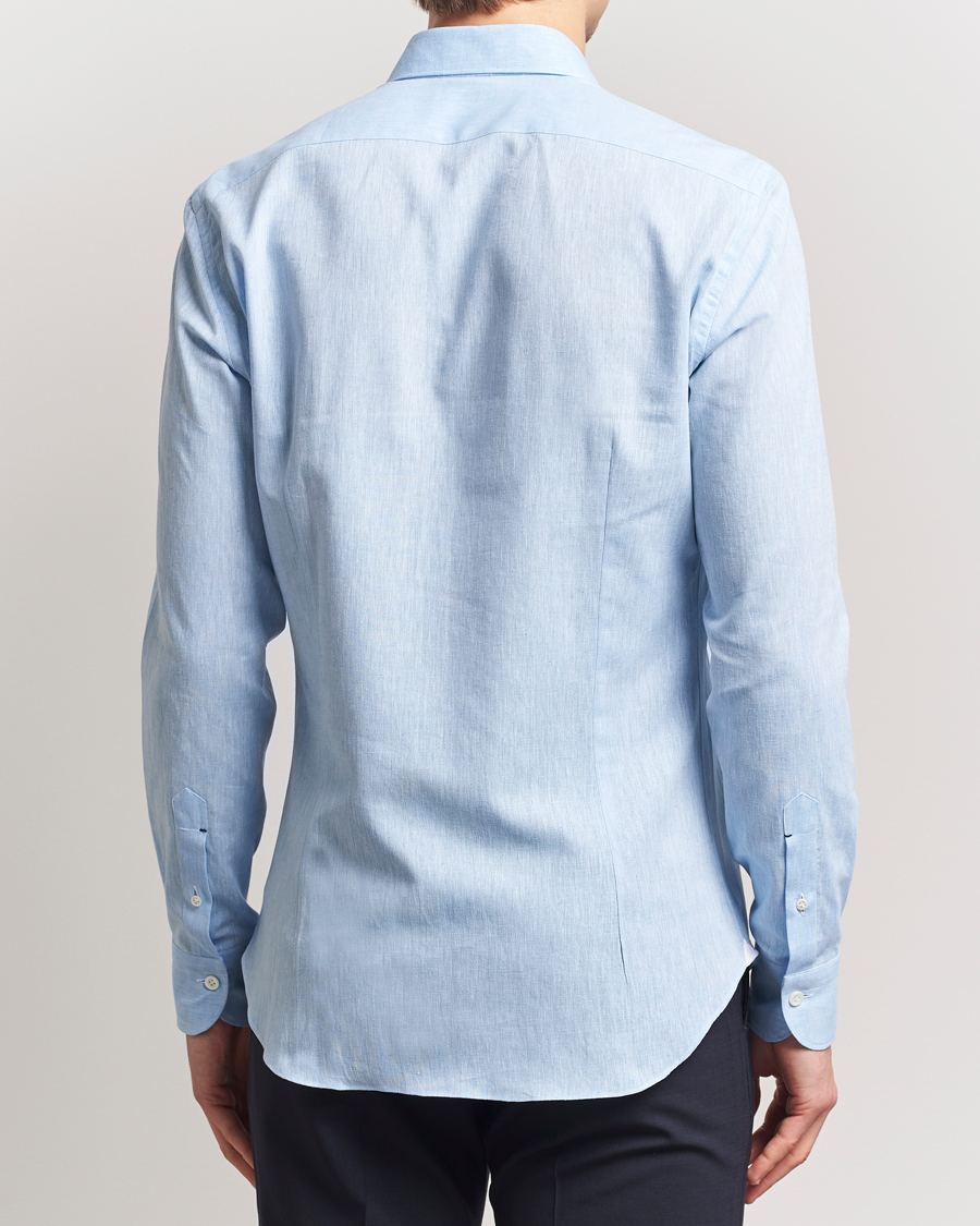 Men | Shirts | Mazzarelli | Soft Linen Cut Away Shirt Light Blue