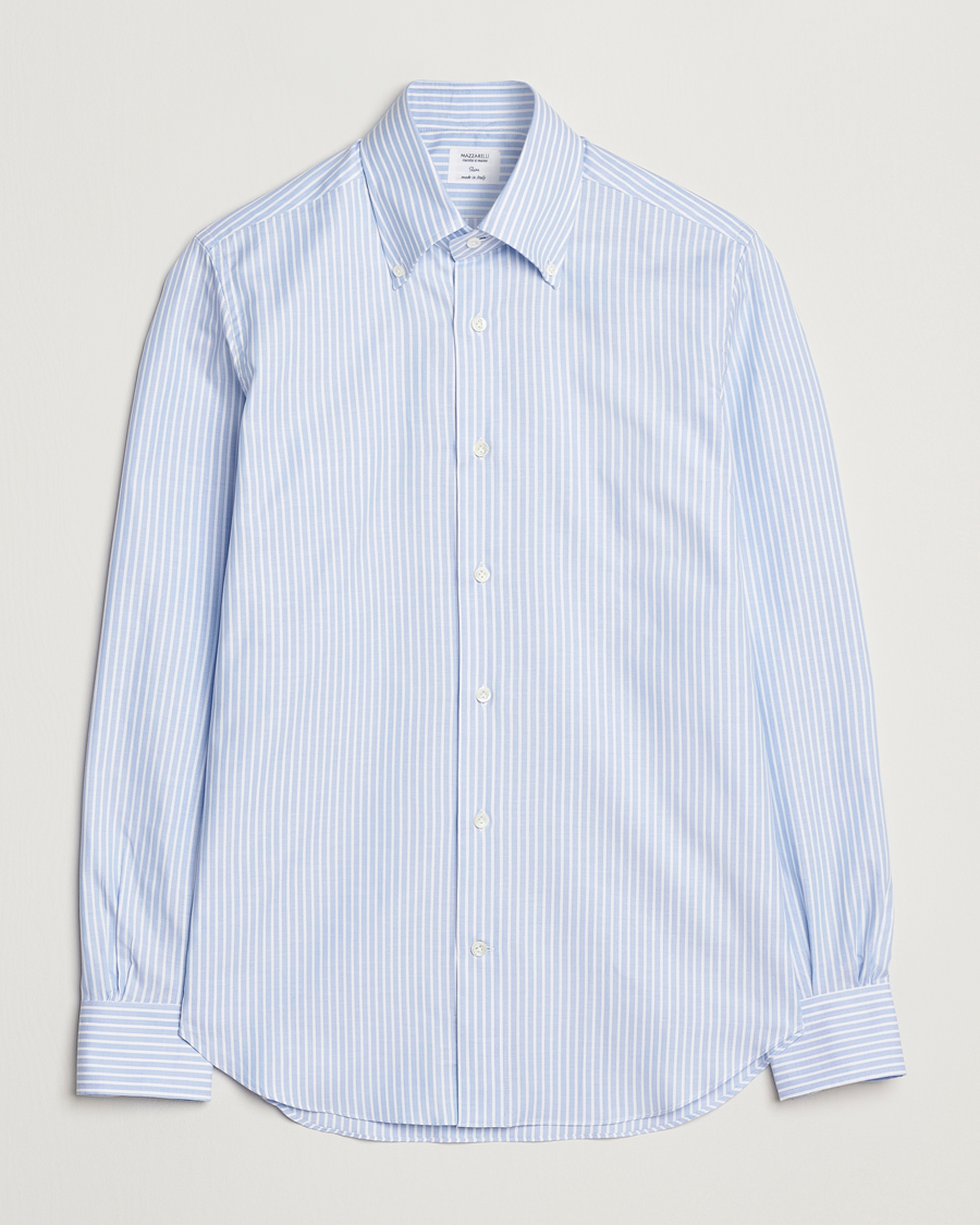 Men | Shirts | Mazzarelli | Soft Oxford Button Down Shirt Light Blue Stripe