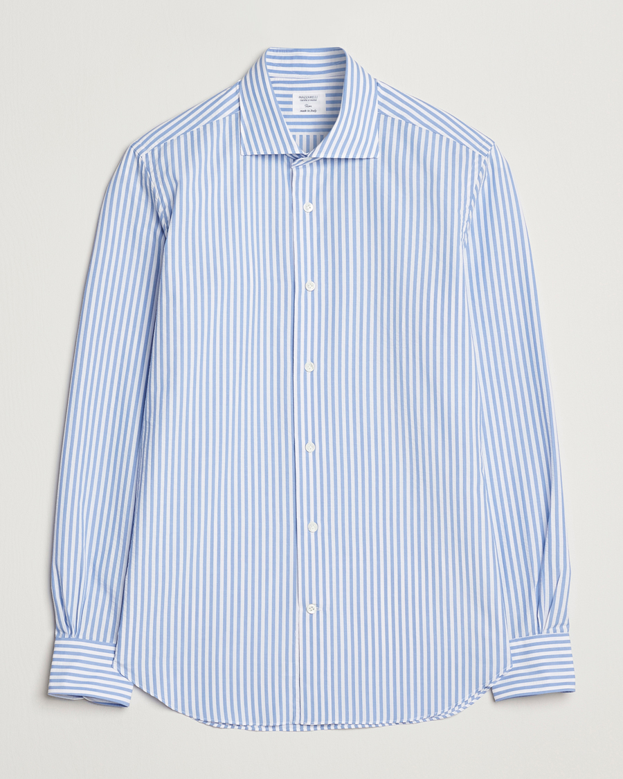 Men | Shirts | Mazzarelli | Soft Cotton Seersucker Shirt Light Blue Stripe
