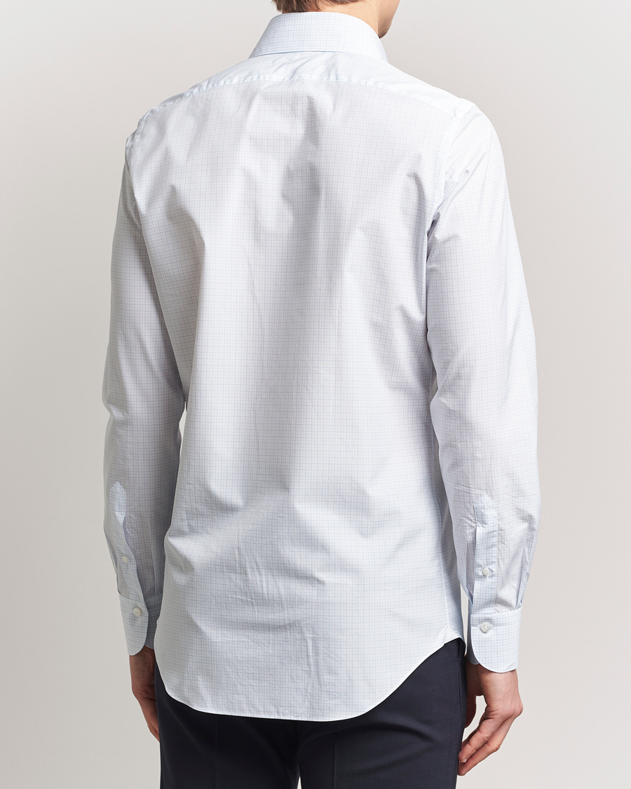 Men | Shirts | Finamore Napoli | Milano Slim Popeline Check Shirt Light Blue