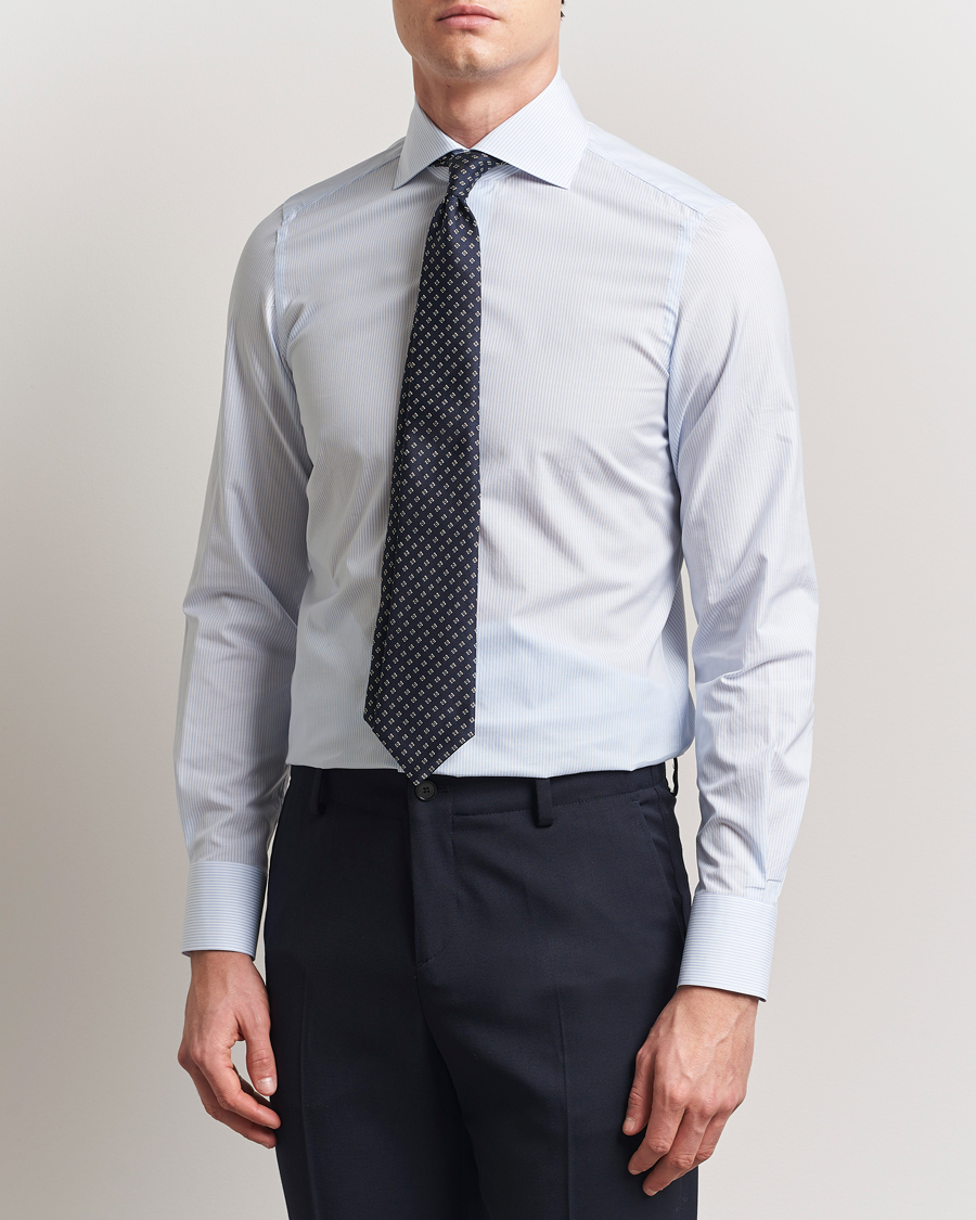 Men | Shirts | Finamore Napoli | Milano Slim Zephyr Stripe Shirt Light Blue