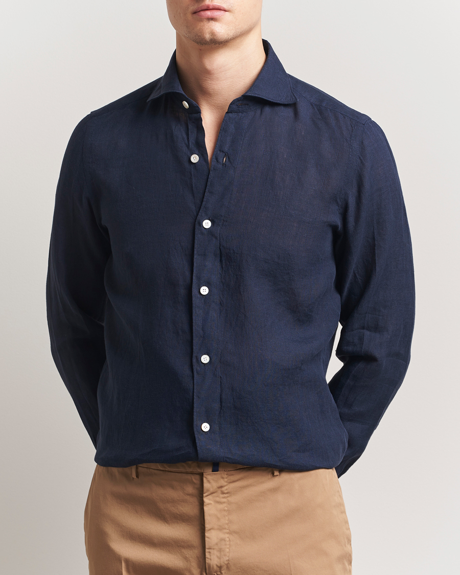 Men | Shirts | Finamore Napoli | Gaeta Linen Shirt Navy