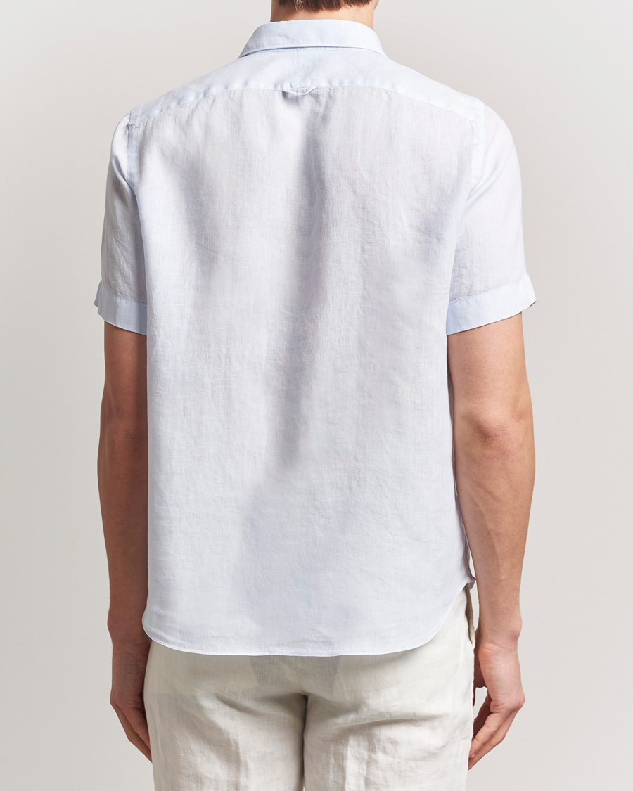 Men | Shirts | Finamore Napoli | Linen Short Sleeve Sport Shirt Light Blue