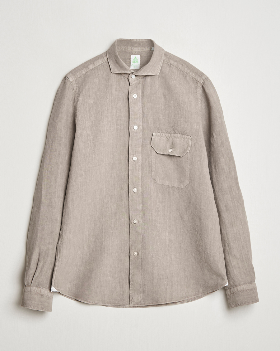Men | Shirts | Finamore Napoli | Salina Garment Dyed Linen Overshirt Taupe