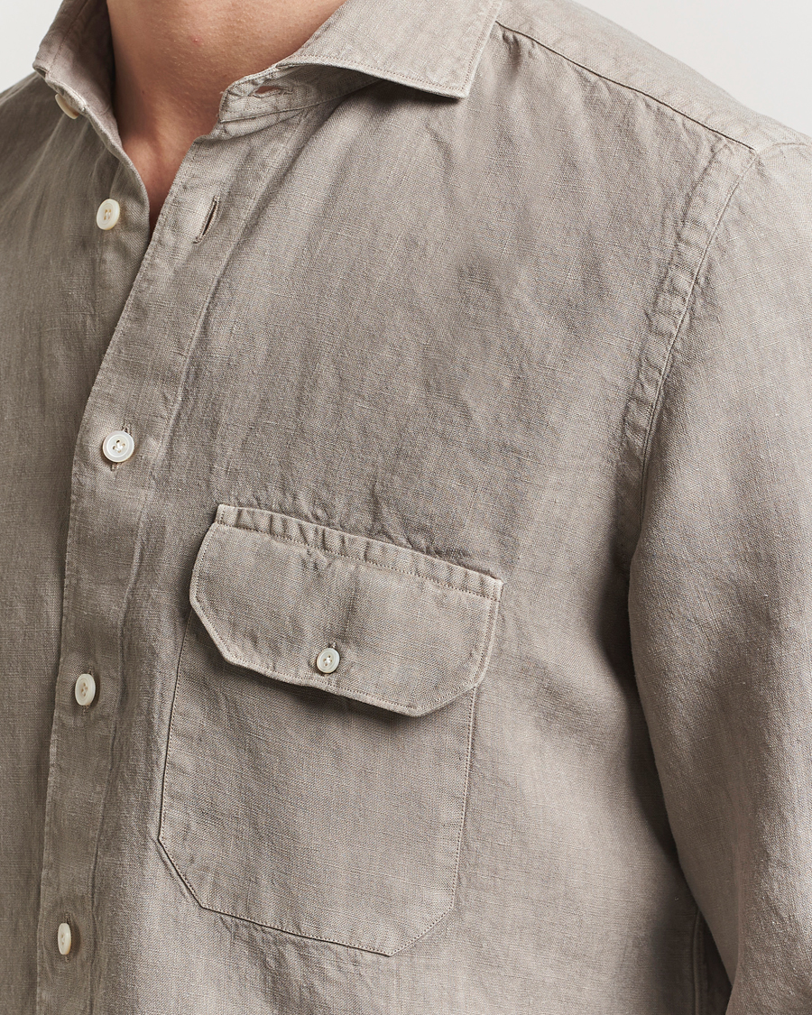 Men | Shirts | Finamore Napoli | Salina Garment Dyed Linen Overshirt Taupe