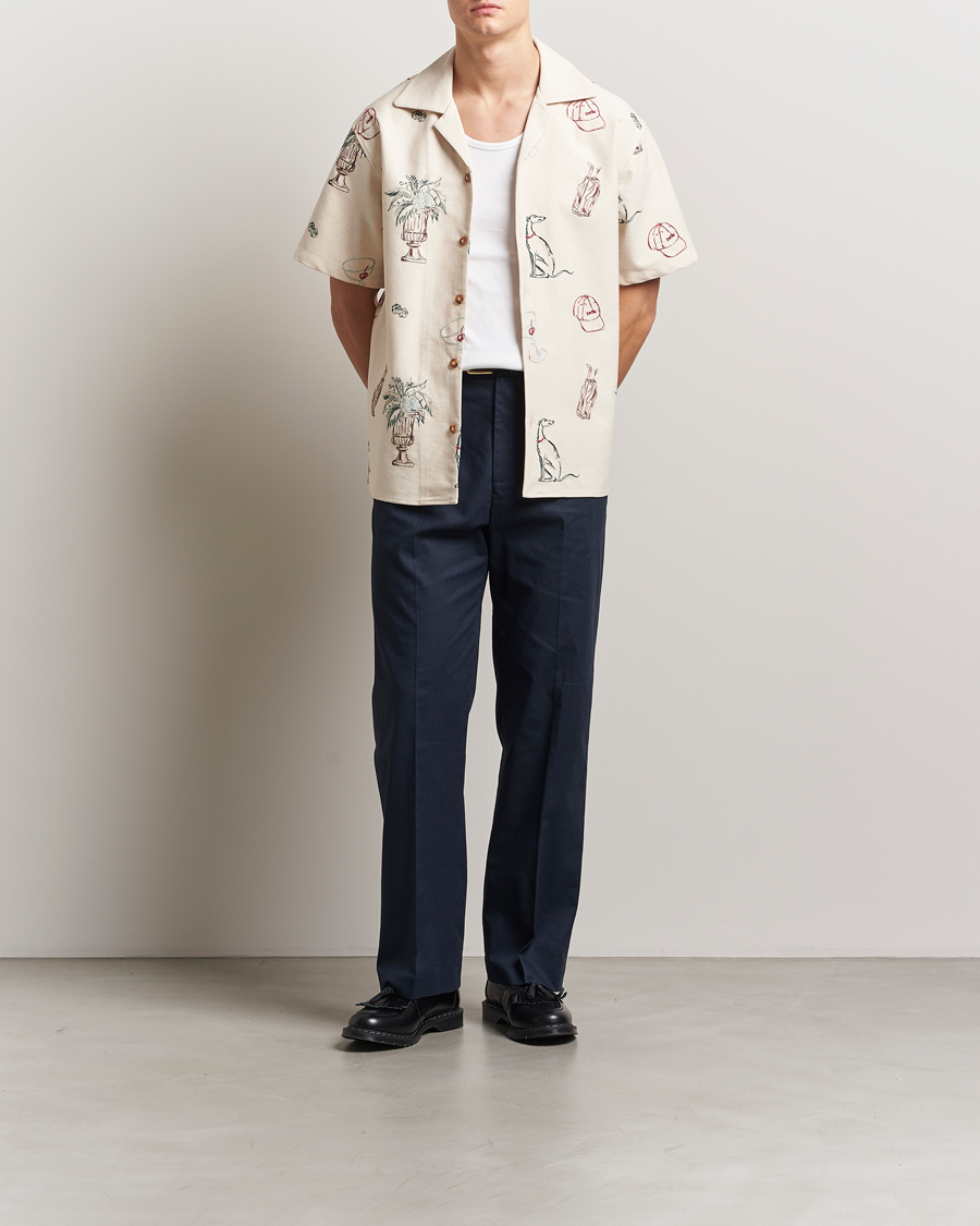 Men | Shirts | Drôle de Monsieur | Embroidered Country Club Shirt Ecru