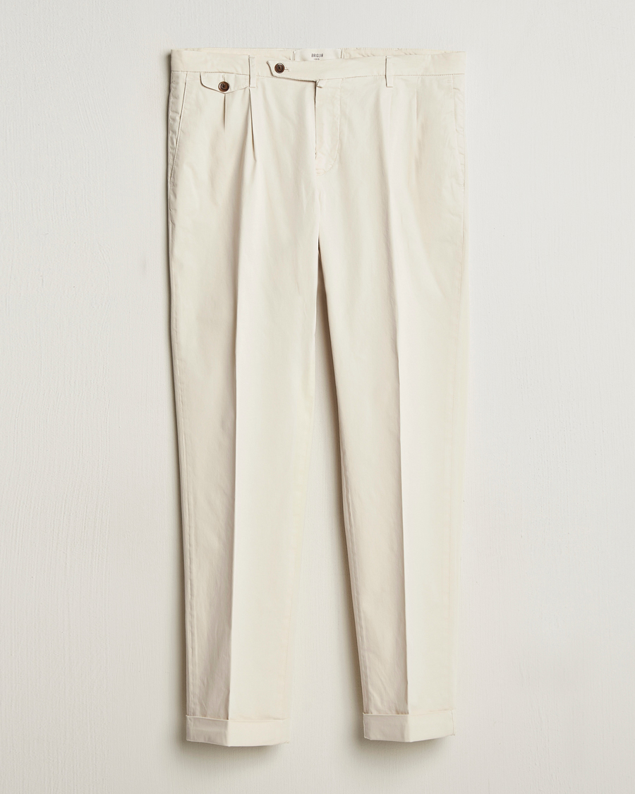 Men | Trousers | Briglia 1949 | Easy Fit Pleated Cotton Stretch Chino Cream