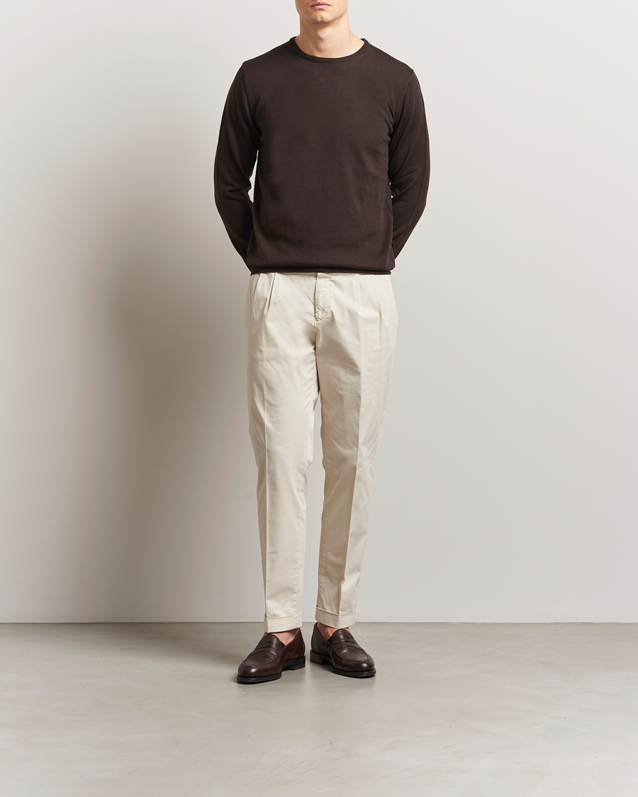 Men | Trousers | Briglia 1949 | Easy Fit Pleated Cotton Stretch Chino Cream