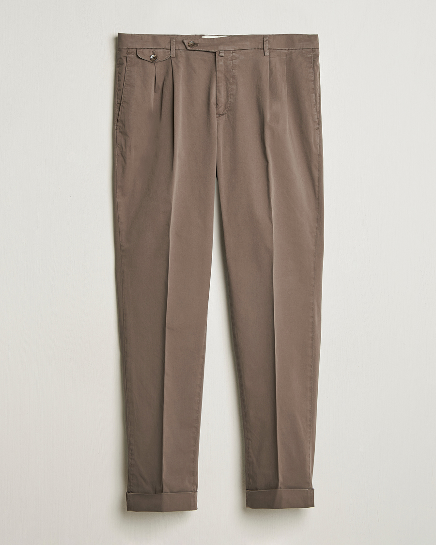 Men | Trousers | Briglia 1949 | Easy Fit Pleated Cotton Stretch Chino Brown