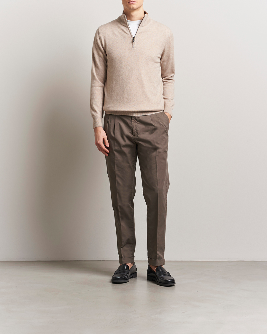 Men | Trousers | Briglia 1949 | Easy Fit Pleated Cotton Stretch Chino Brown