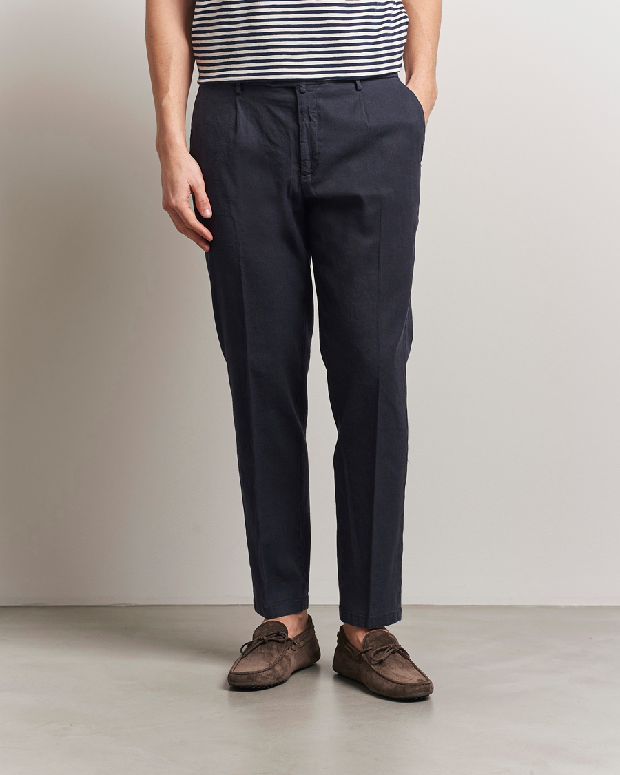 Men | Trousers | Briglia 1949 | Pleated Linen Trousers Navy