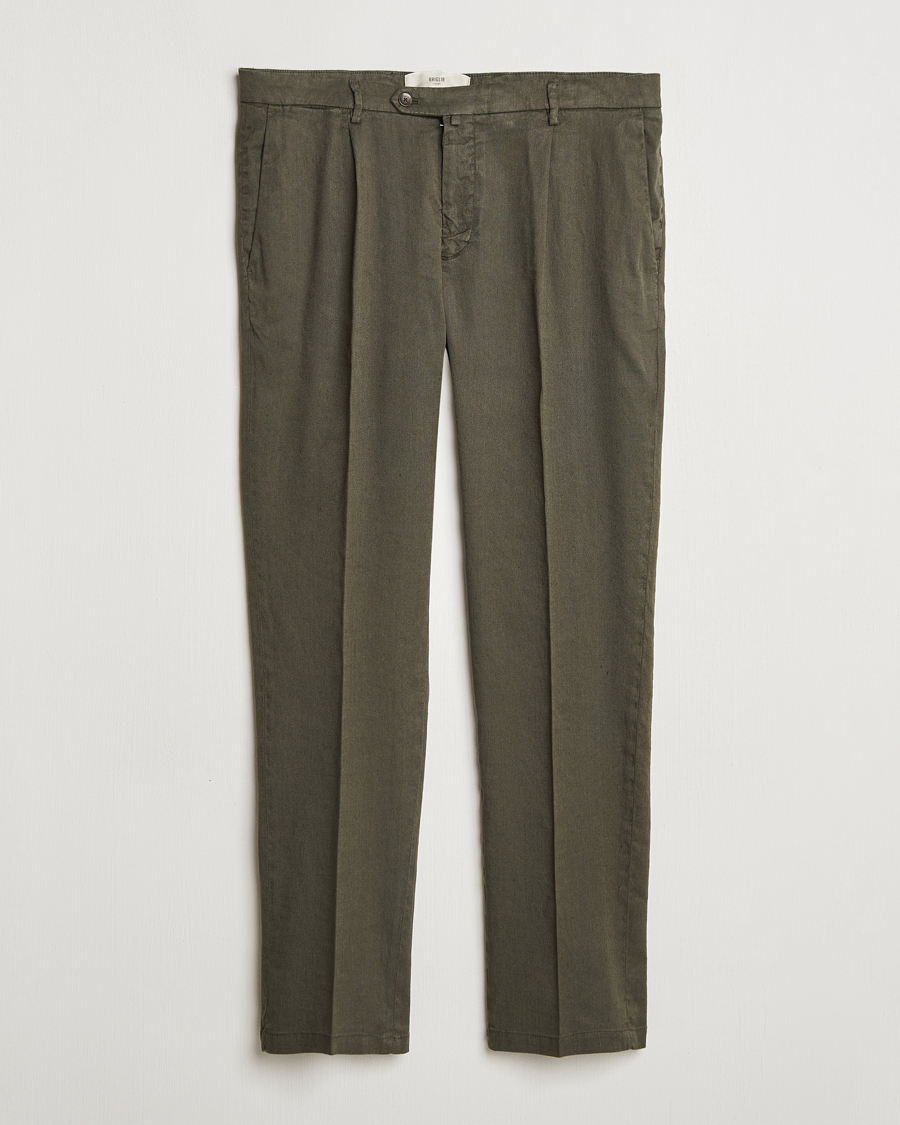 Men | Trousers | Briglia 1949 | Pleated Linen Trousers Olive