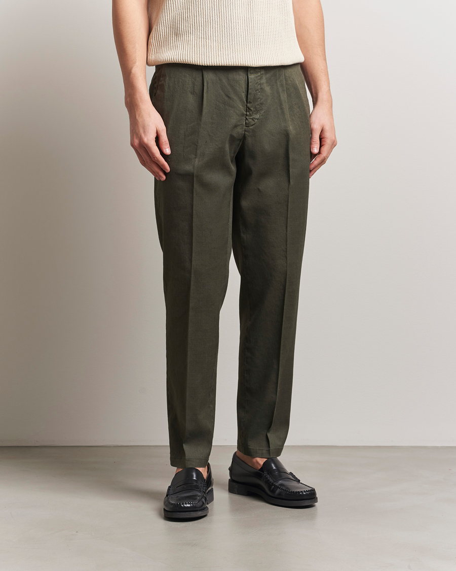 Men | Trousers | Briglia 1949 | Pleated Linen Trousers Olive