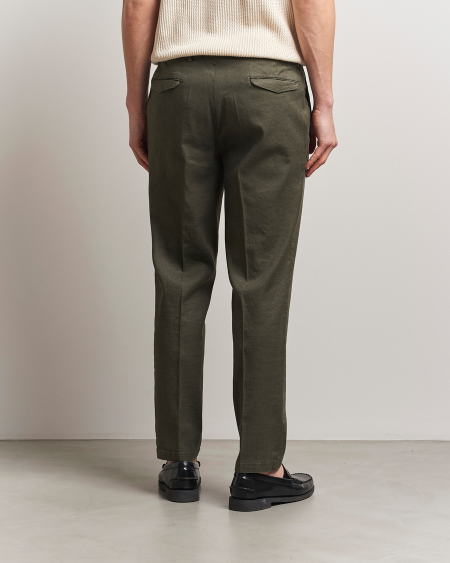 Men | Trousers | Briglia 1949 | Pleated Linen Trousers Olive