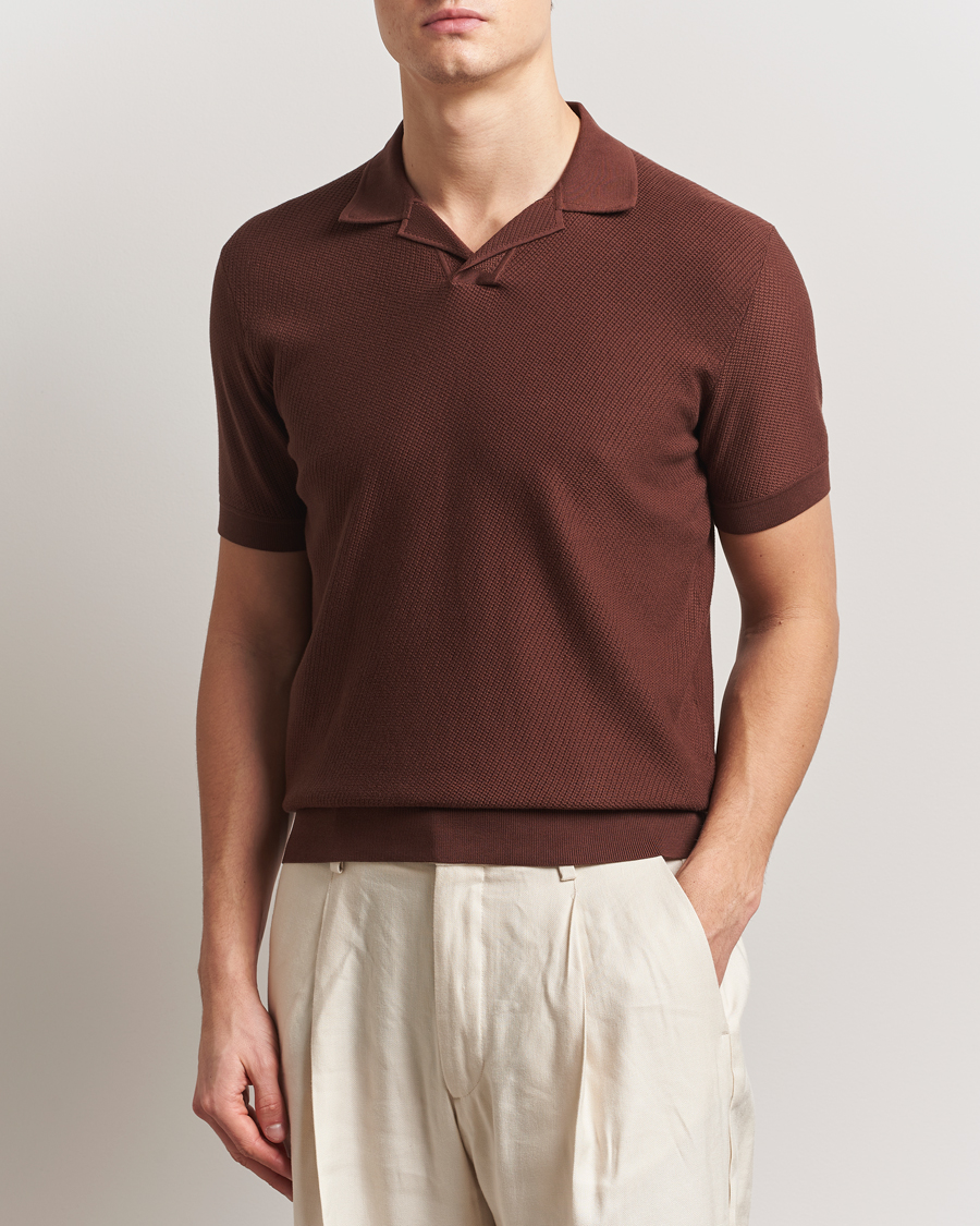 Men | Polo Shirts | Brioni | Short Sleeve Sea Island Knitted Polo Brown