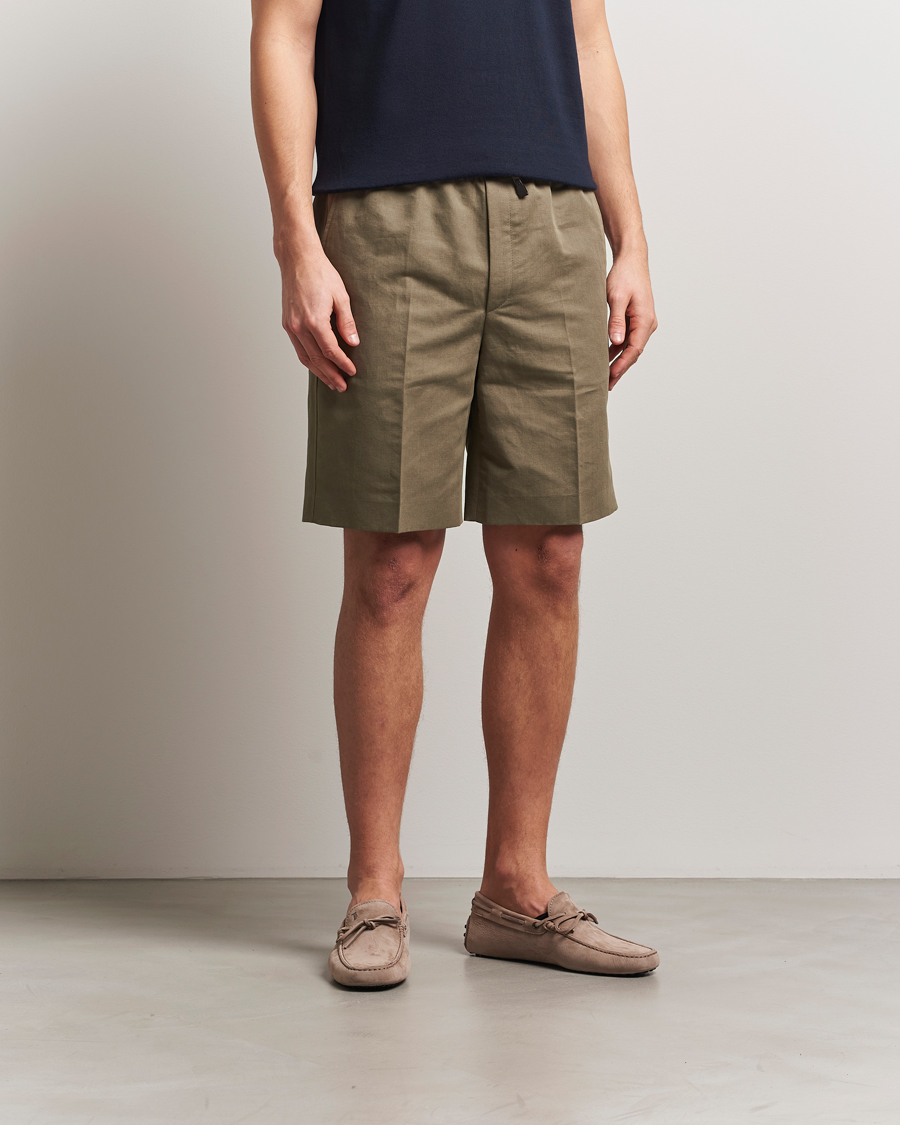 Men | Shorts | Brioni | Cotton/Linen Drawstring Shorts Military