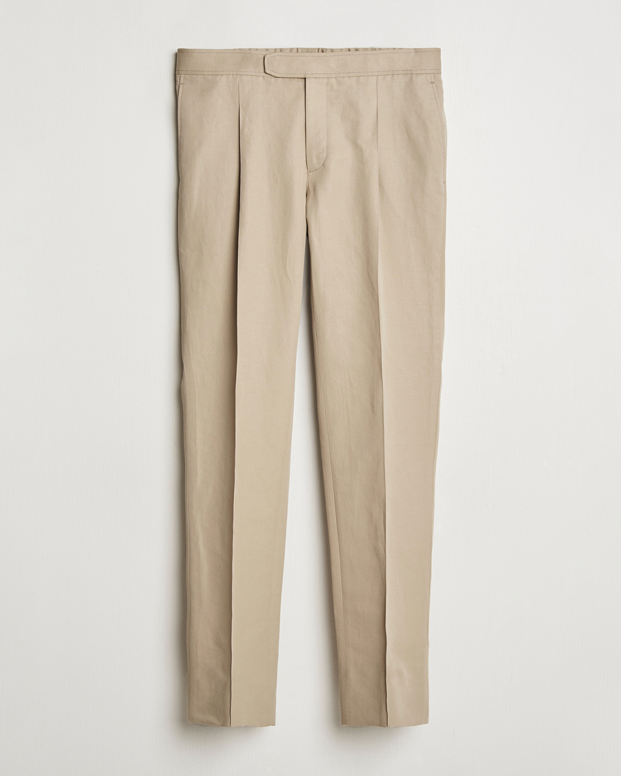 Men | Trousers | Brioni | Cotton/Linen Pleated Trousers Beige
