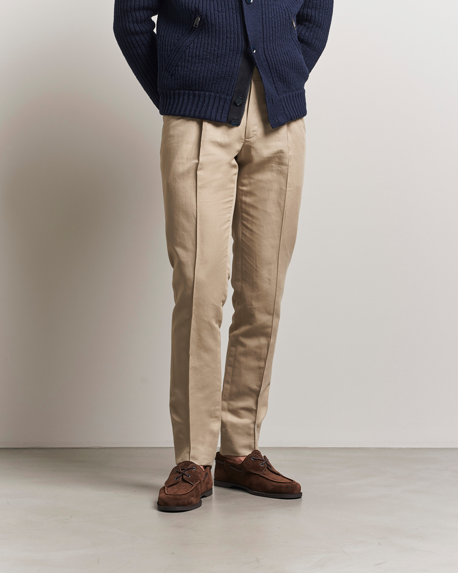 Men | Trousers | Brioni | Cotton/Linen Pleated Trousers Beige