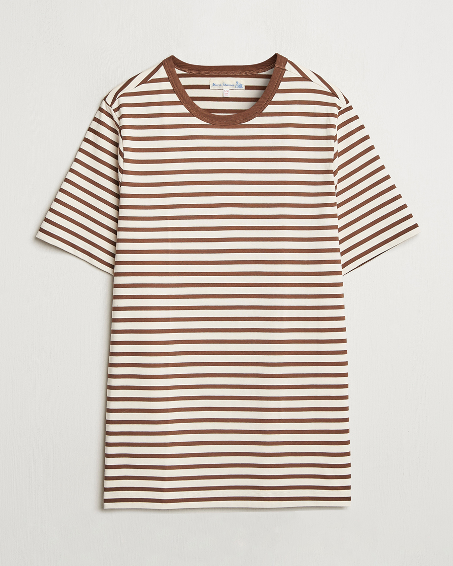 Men | T-Shirts | Merz b. Schwanen | Relaxed Fit Striped Sturdy T-Shirt Nut/Nature