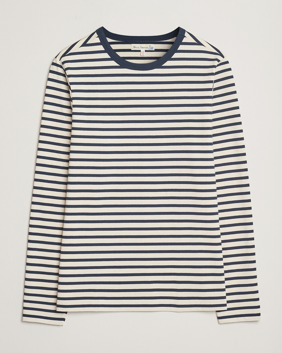 Men | T-Shirts | Merz b. Schwanen | Relaxed Fit Striped Long Sleeve T-Shirt Ink/Nature