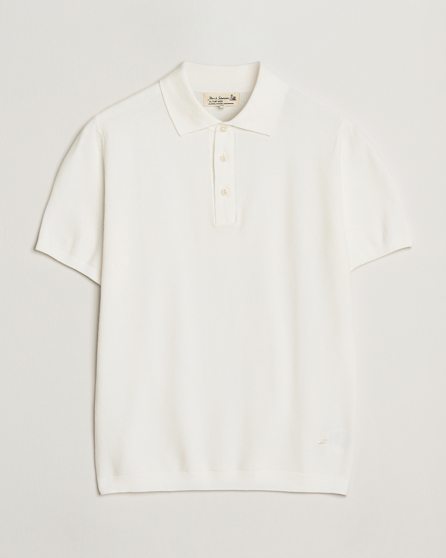Men | Polo Shirts | Merz b. Schwanen | Relaxed Fit Knitted Polo White